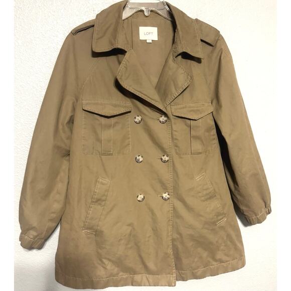 Ann Taylor LOFT Double Breasted Trench Jacket Women’s Sz Large Brown Tan Camel - Picture 2 of 7